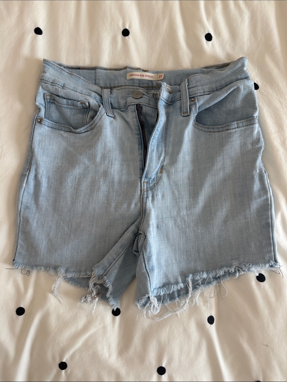 Levi's Light Blue Frayed Hem Denim Shorts